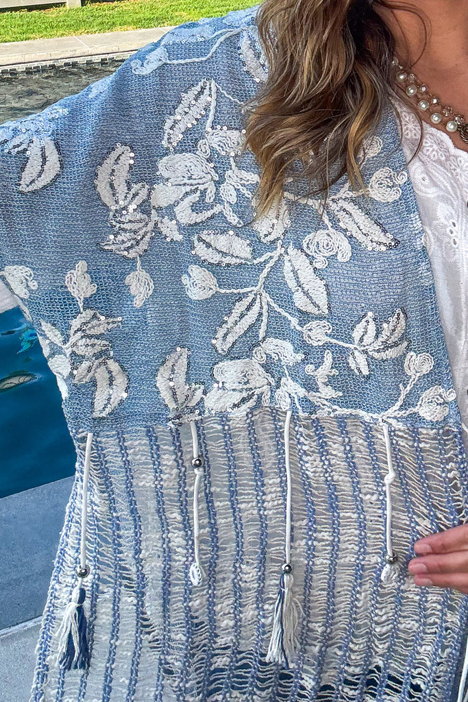 Open Skies Cardigan - 100% Cotton - Powder Blue - Made in USA