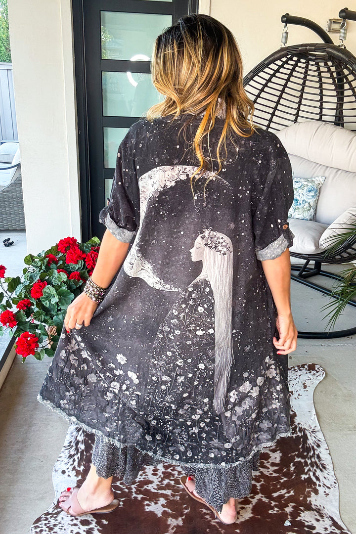 Midnight Moonflower Goddess Duster - 100% Cotton
