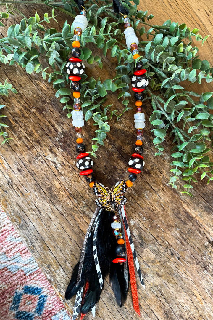 Fall Butterfly Feather Necklace