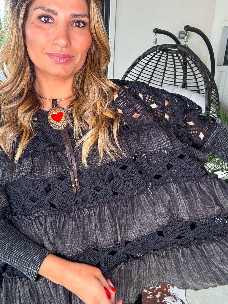 Gypsy Breeze Sheer Oversized Top - Black