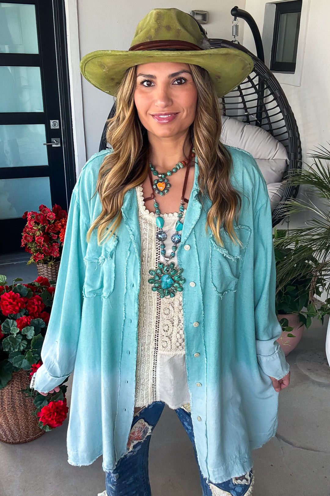 Coastal Mist Oversized Ombre Tunic - Teal