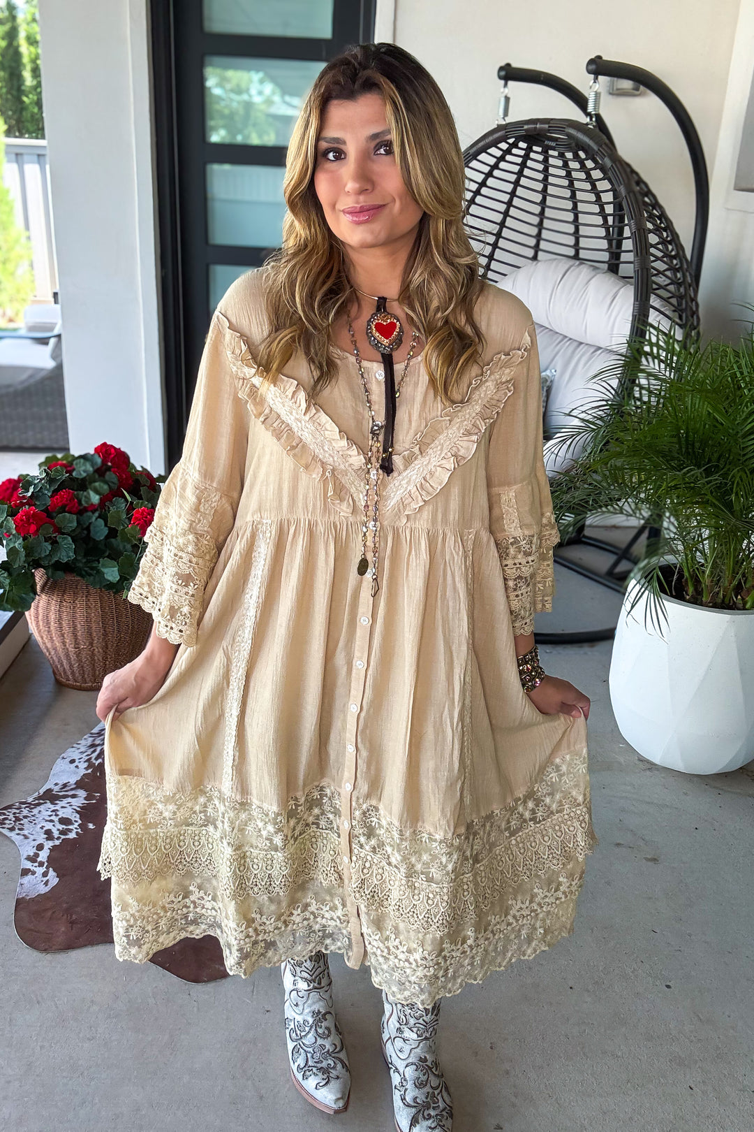 Golden Prairie Lace Cotton Duster -100% Cotton - MADE IN USA