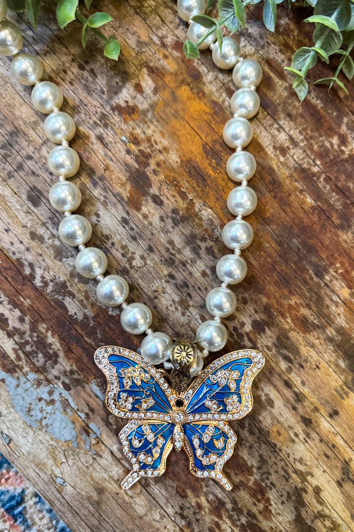 Blue Butterfly Pendant Necklace