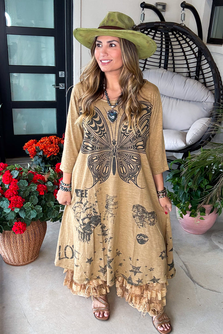 Butterfly Maxi Dress Love Dream - Khaki