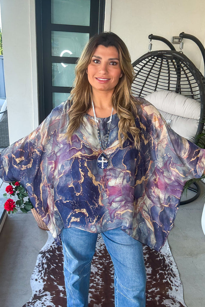 Marble Essence Silk Top - Purple