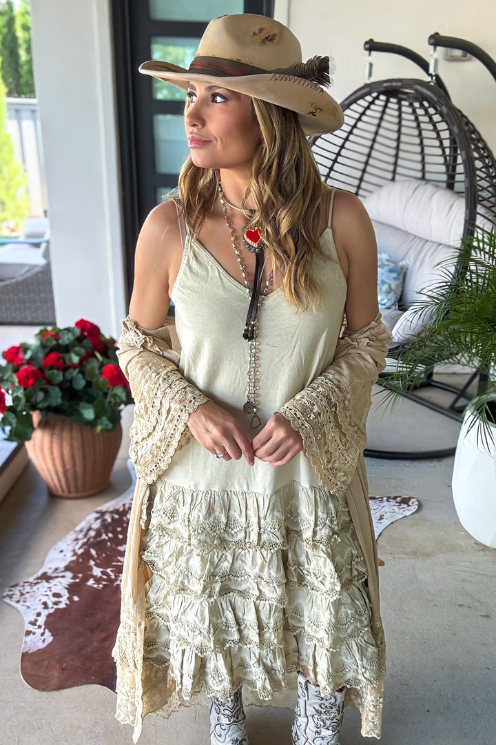 PRE ORDER : Desert Lace Daydream Slip Dress - Cotton Linen Blend - MADE IN USA