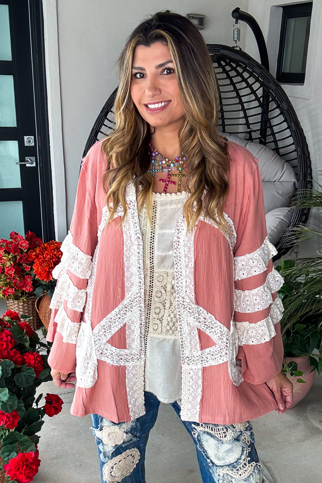 Peaceful Days Cardigan - 100% Cotton - Red Bean