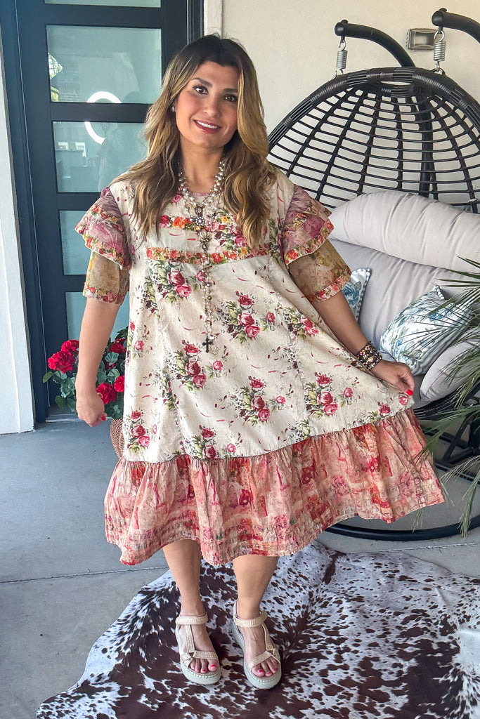 Blush Cottage Bloom Dress - 100% Cotton