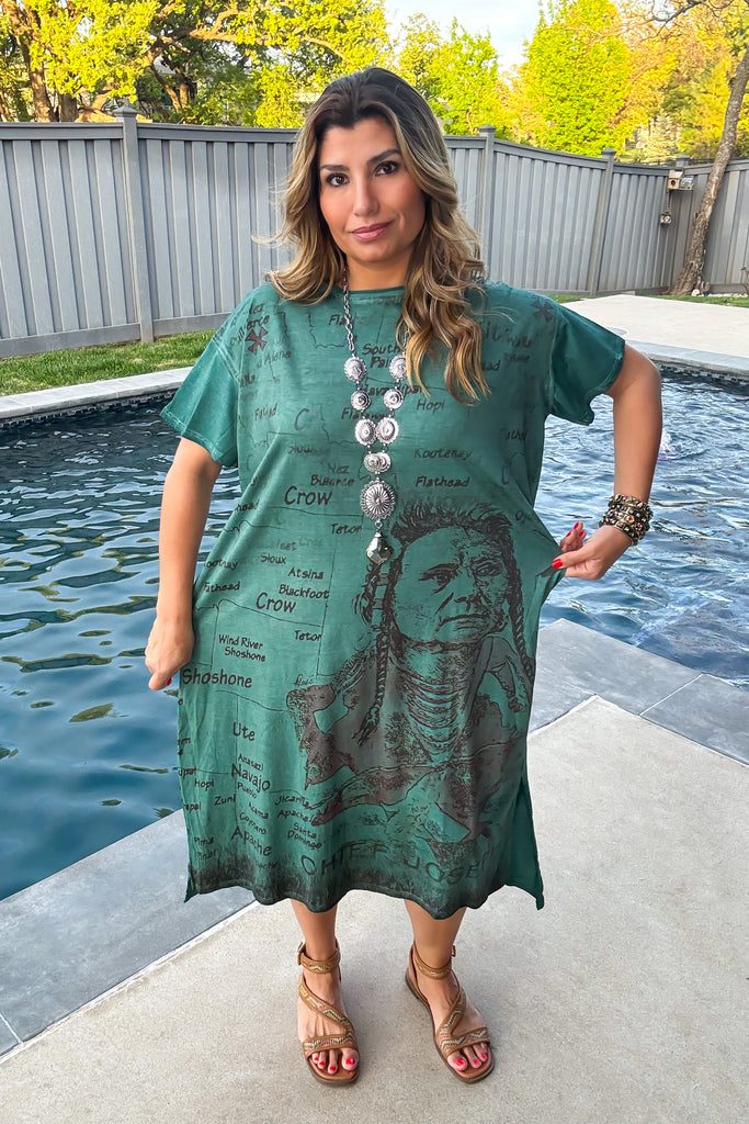 Chief Joseph Midi Dress - 100% Cotton - Green