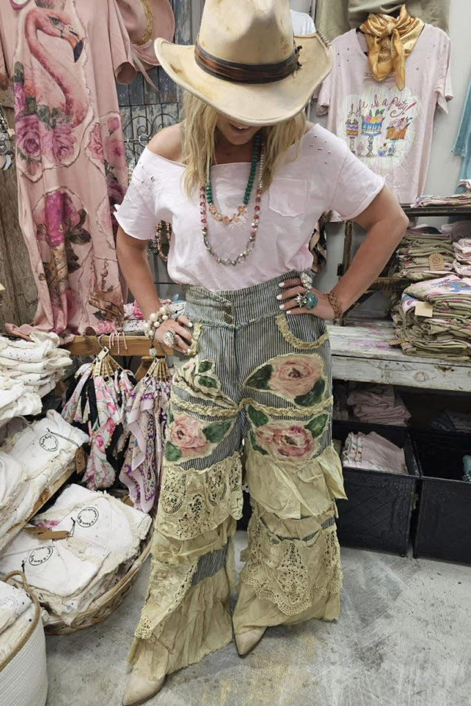 Painted Rose Patchwork Boho Pants