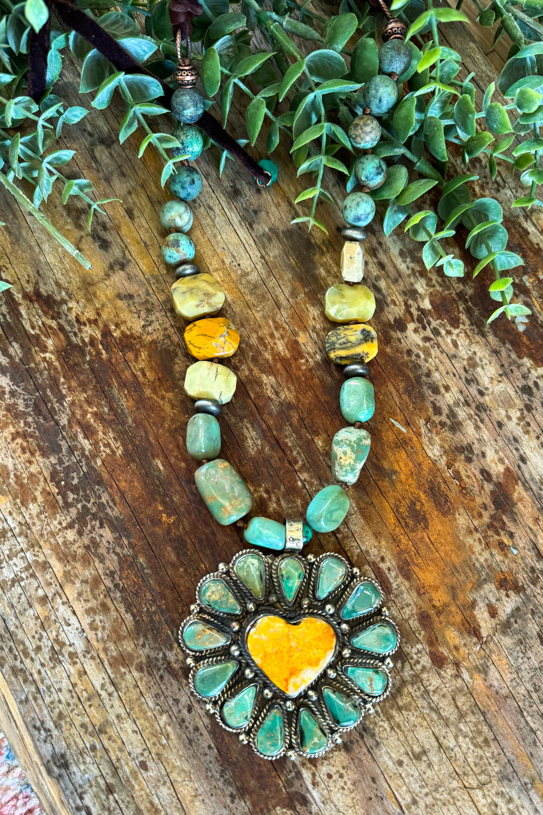 Natural Stone - Turquoise and Bumble Bee Heart Necklace