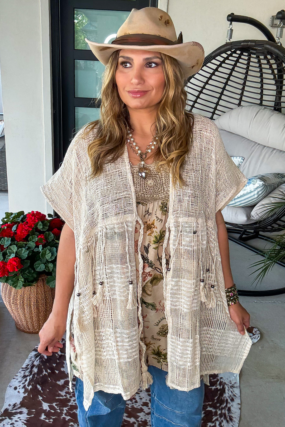 Starlit Sand Tie Front Cardigan - 100% Cotton - Natural
