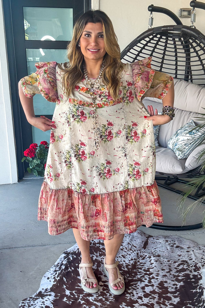 Blush Cottage Bloom Dress - 100% Cotton