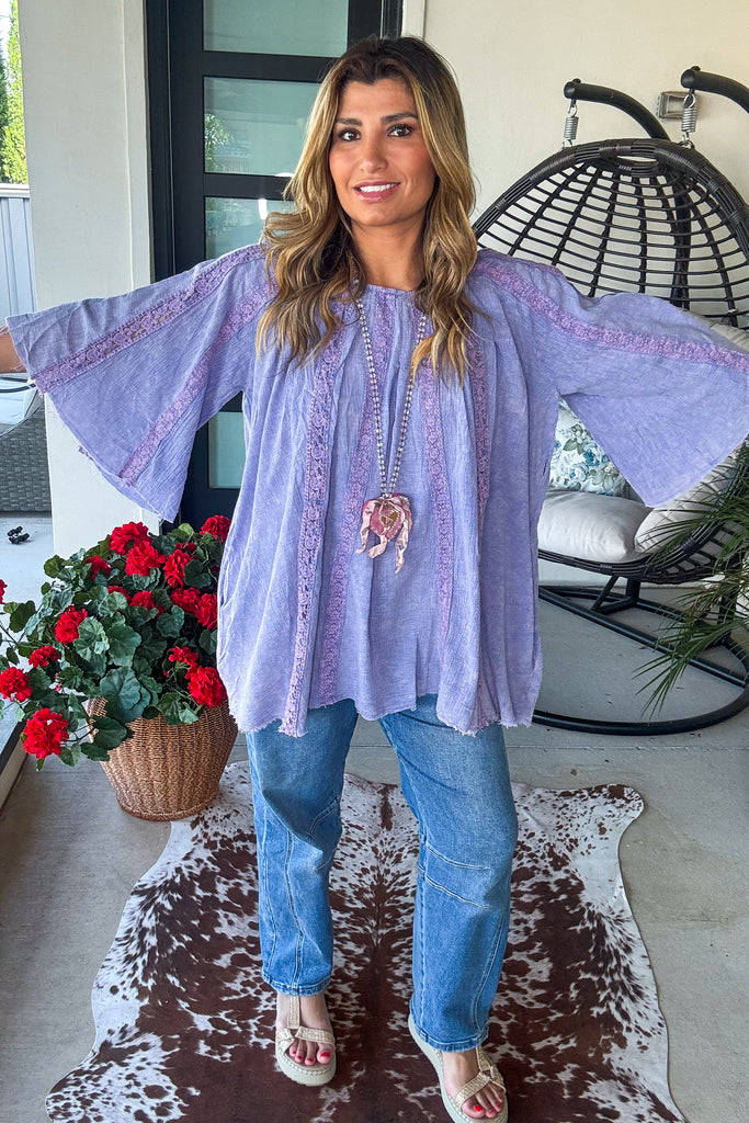 PRE ORDER: Riverstone Lace Tunic - 100% Cotton - Periwinkle
