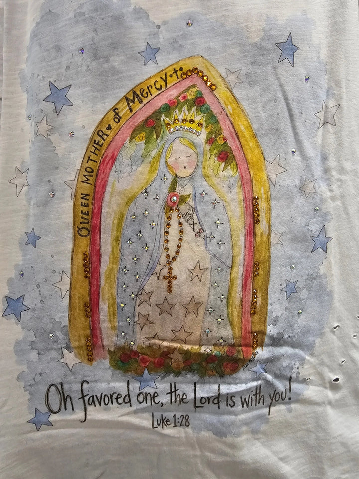 Queen Mother of Mercy Tattered Tee - 100% Cotton - Made in USA