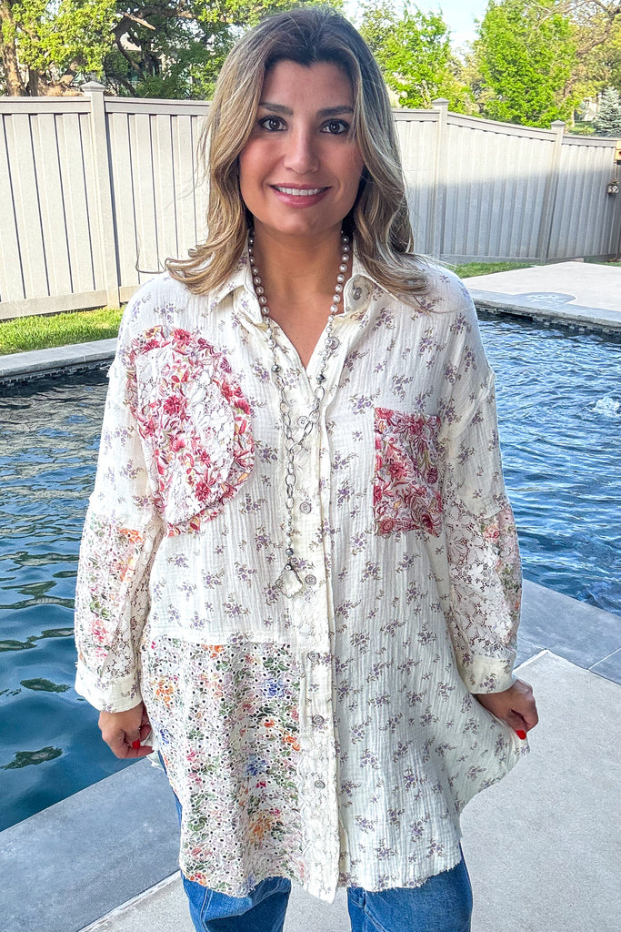 Confidence In Motion Tunic - 100% Cotton - Cream Floral