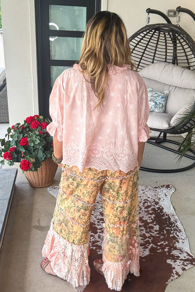Boho Floral Lace Pants Elastic Waist - 100% Cotton