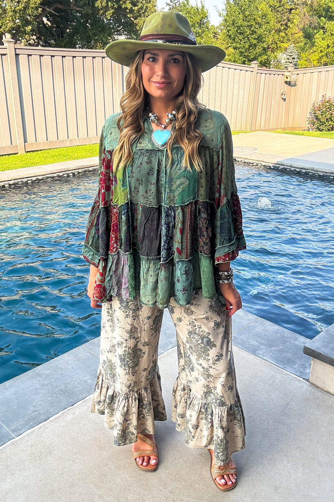 Autumn Bliss Sheer Blouse - Basil