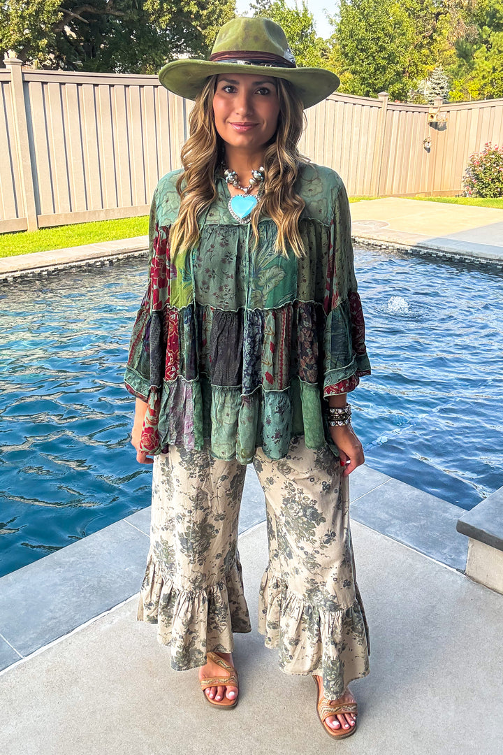 Autumn Bliss Sheer Blouse - Basil