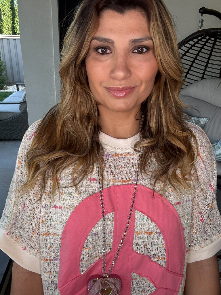 Groovy Days Peace Patch Top - 100% Cotton - Natural