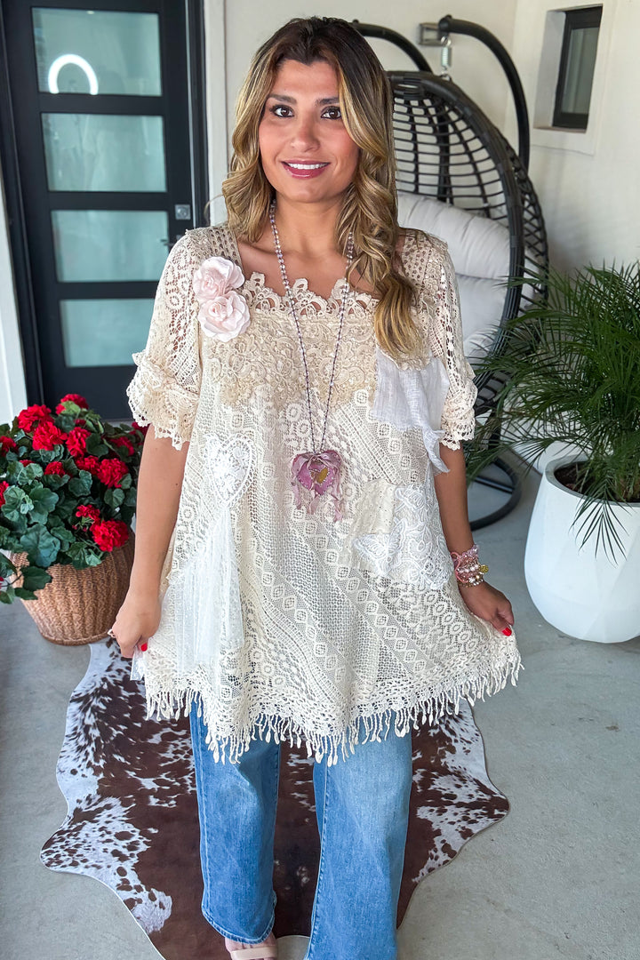 Rosy Lace Reverie Dress - 100% Cotton - Ivory
