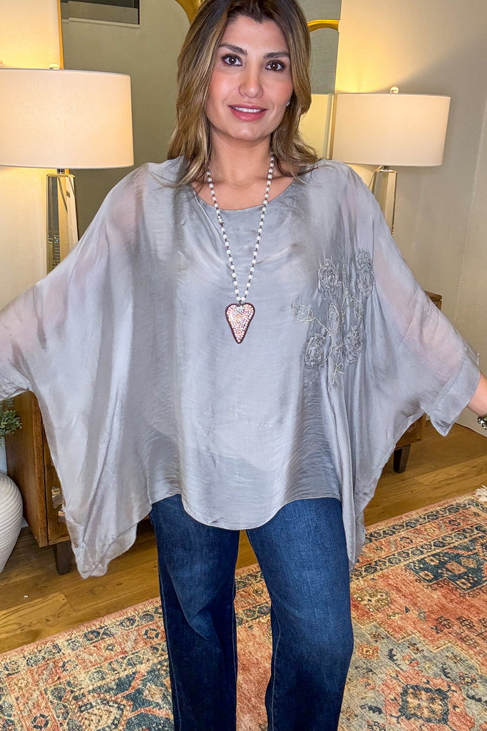 Oyster Silk Blend Stretch Top – Made in Italy