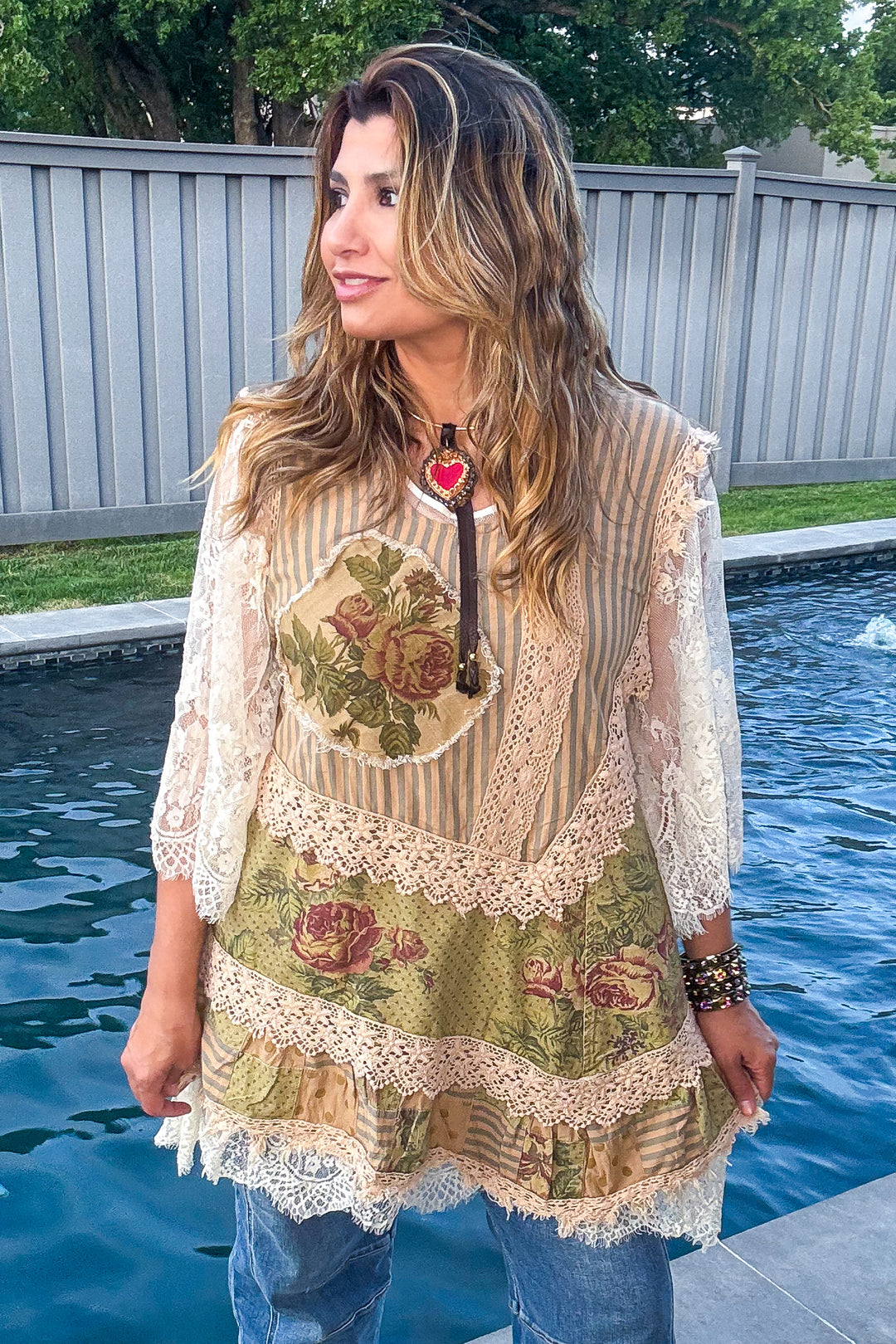 Sheer Enchantment Lace Top - Beige (This is for the beige lace top under)