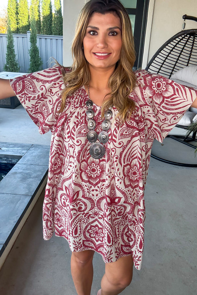 Floral Gauze Oversized Dress - 100% Cotton - Driftwood  - Made in Italy