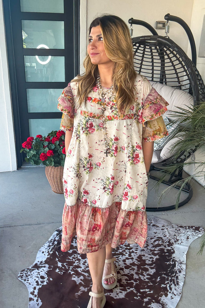 Blush Cottage Bloom Dress - 100% Cotton