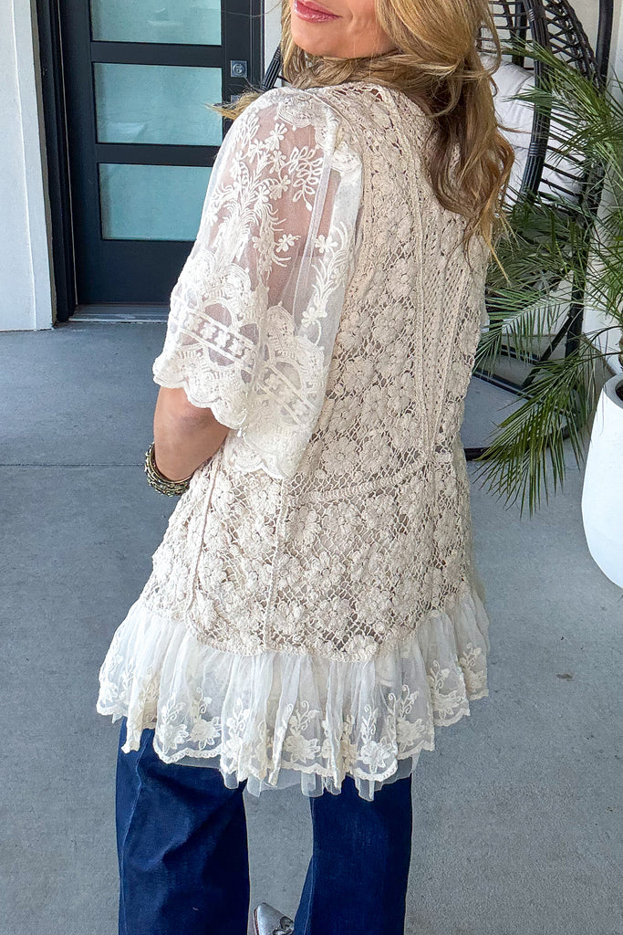 AHB EXCLUSIVE: Rusticana Cotton Crochet Vest - Beige - 100% COTTON