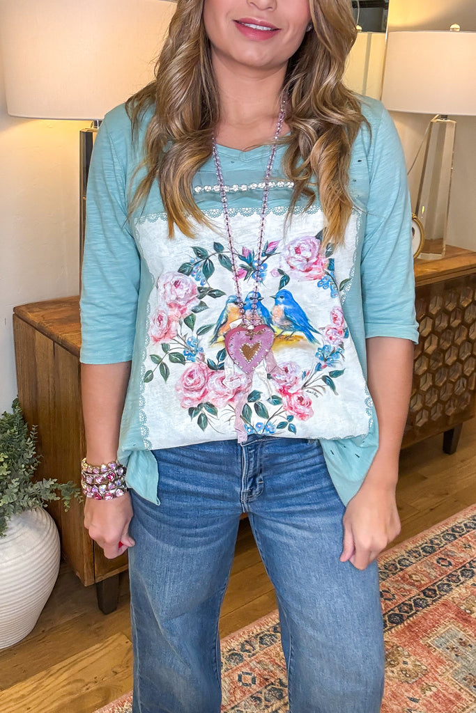 PRE ORDER: Songbirds Floral Cotton Top - 100% Cotton - Sage