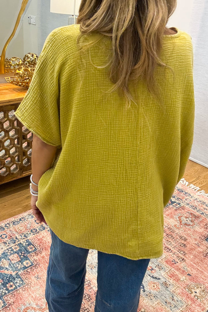 Golden Days Ahead Oversized Top - 100% Cotton - Golden Kiwi
