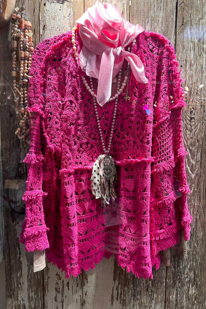 Lover’s Heart Hand-Crocheted Magenta Top - 100% COTTON