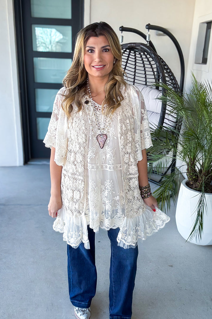 AHB EXCLUSIVE: Rusticana Cotton Crochet Vest - Beige - 100% COTTON