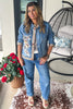 One of a Kind - Rhinestone Bloom Denim Jacket - Denim