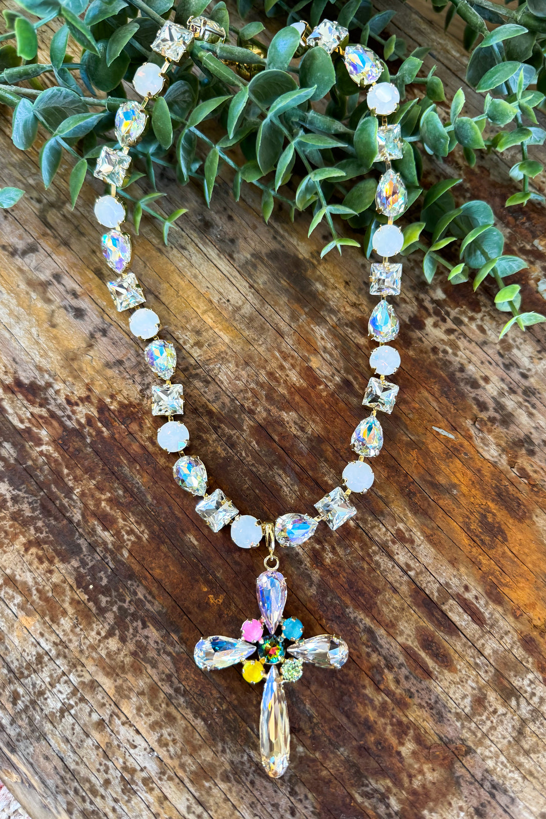 WAFA Cross Necklace - Multi Color Cross - Clear and White Necklace