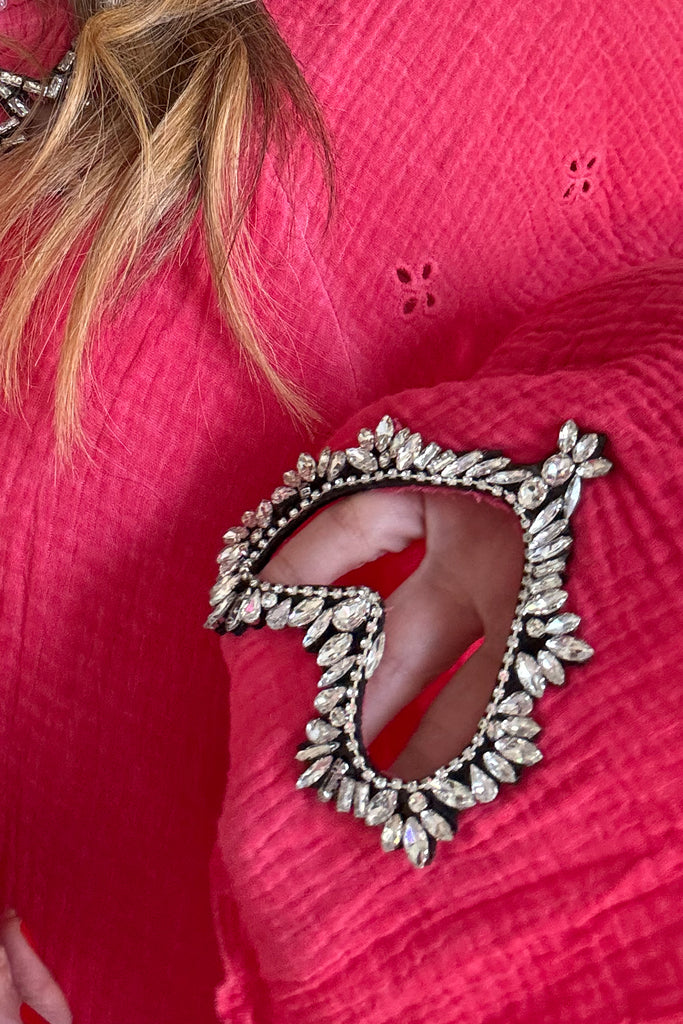 Heart & Star Crystal Patch Boho Dress - 100% Cotton