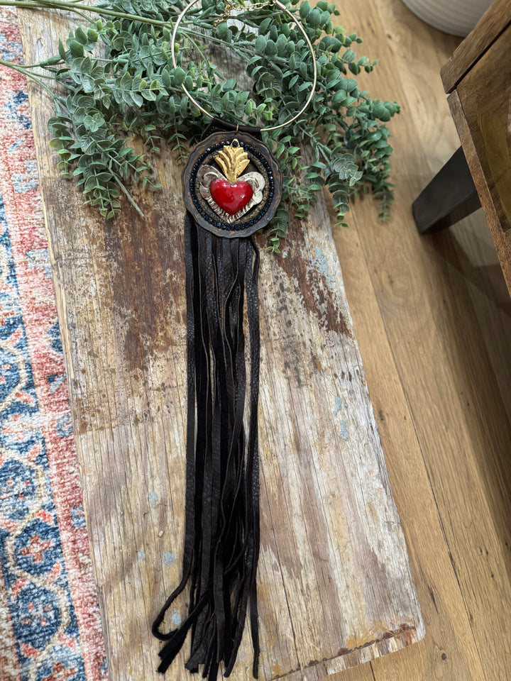 HANDMADE Jaded Gypsy Heart Necklace Long Fringe - Choker