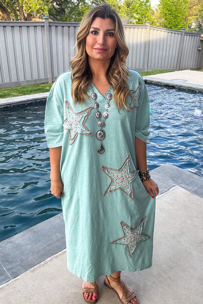 Starlit Meadow Maxi Dress - 100% Cotton - Sage