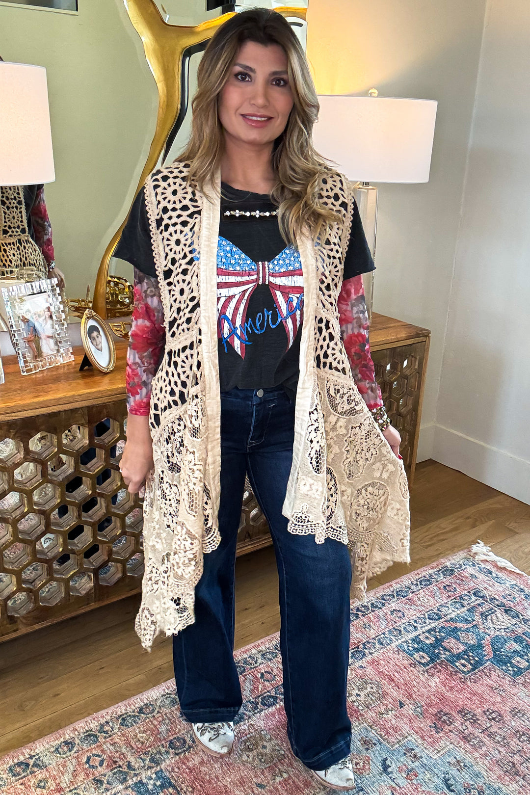 Vintage Lace Boho Vest  – High Low 100% Cotton Lace Duster