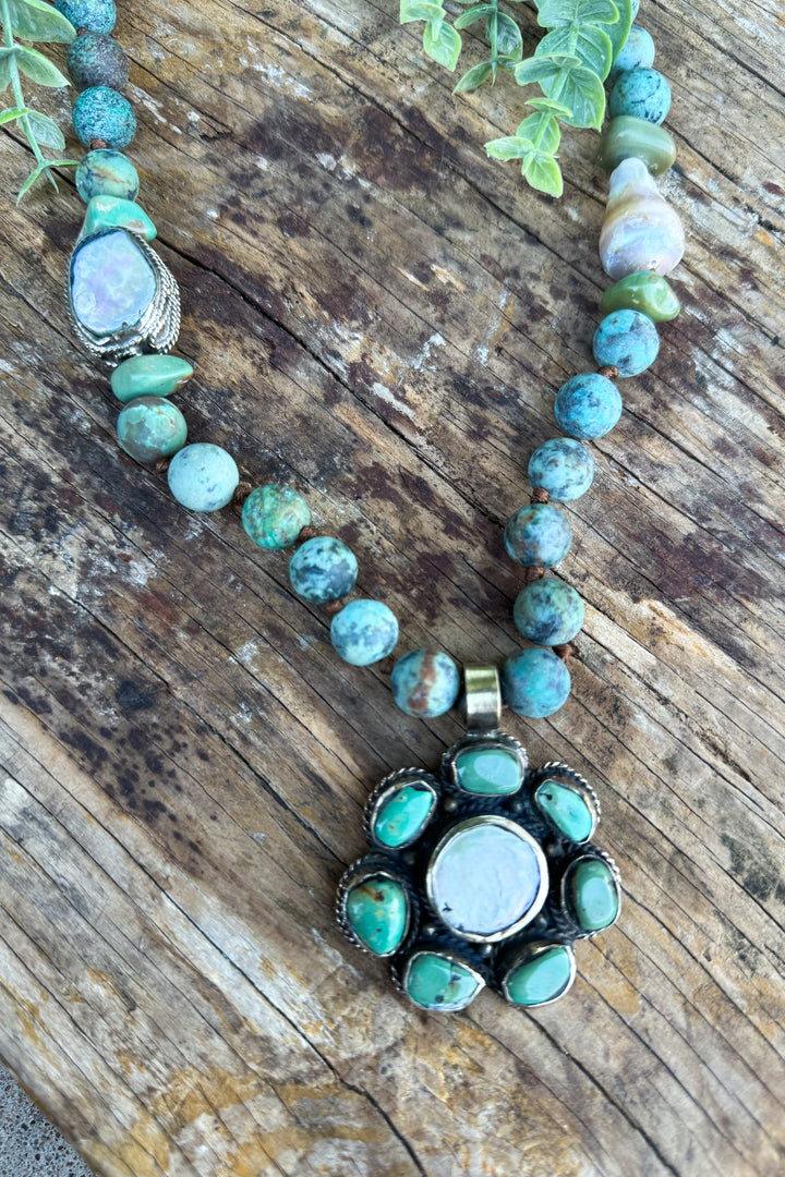 Mother of Pearl, Turquoise and Jasper Ring - Handmade in Texas