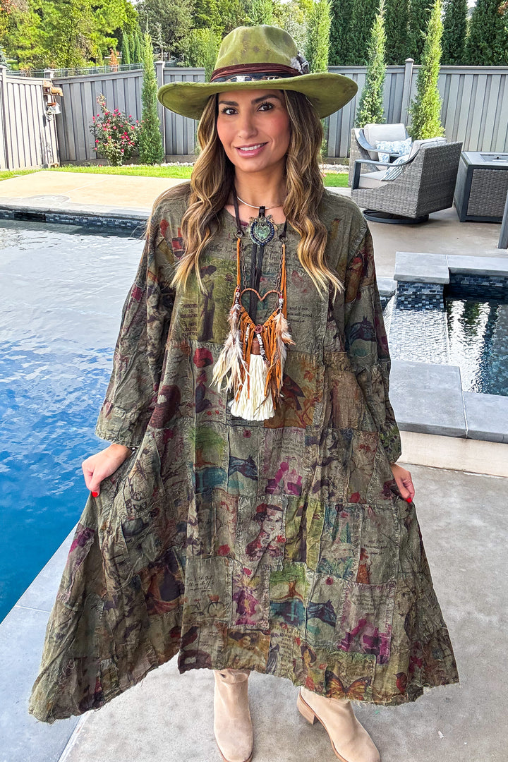 Patchwork Dream Dress - Olive Green