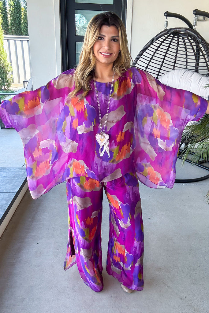 Rush Of Radiance Silk Stretch Palazzo Pants - Made in Italy