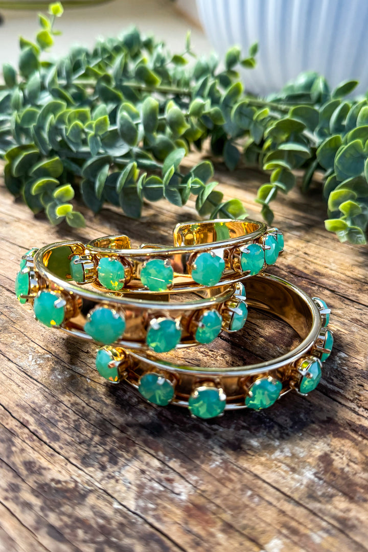 WAFA - Austrian Crystal Gold Plated Bracelet Mini Cuff - Mint