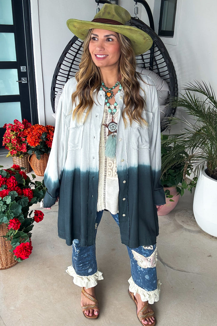 Coastal Mist Ombre Oversized Tunic - Black/Gray