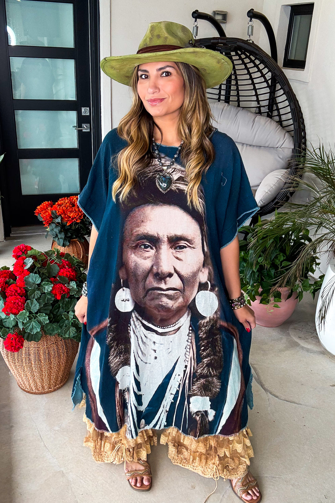 Chief Joseph Oversized Linen Feeling Dress/Tunic - 100% Cotton - Blue