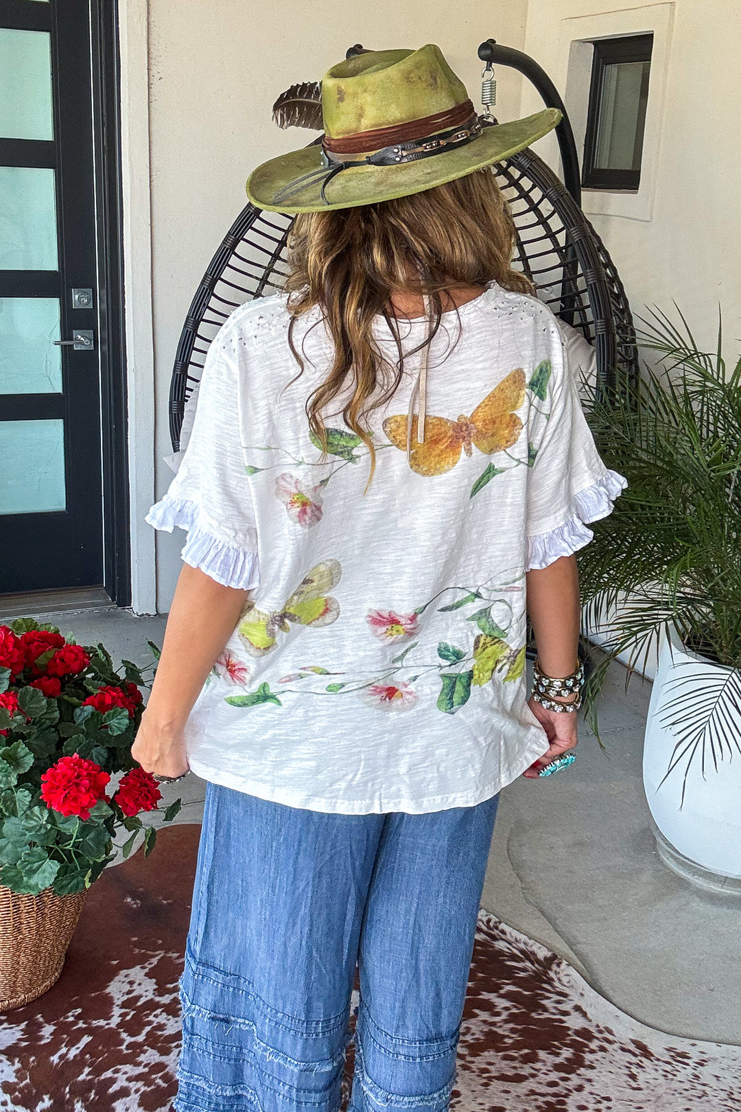 Wildflower Wings Oversized Top - 100% Cotton - White