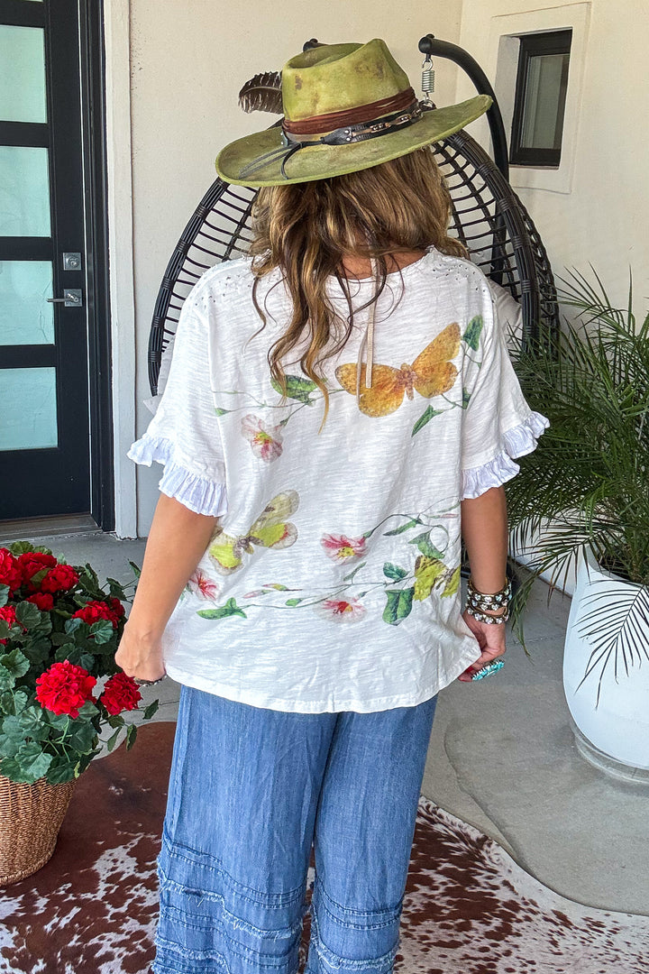 Wildflower Wings Oversized Top - 100% Cotton - White