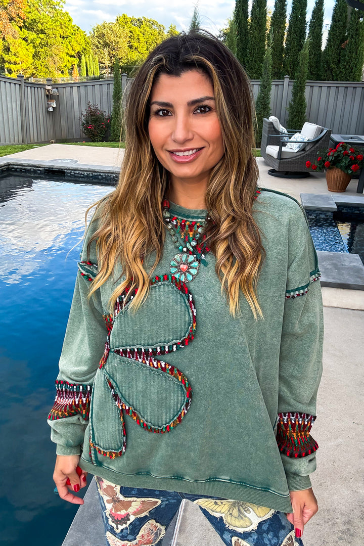 Blooming Cozy Sweatshirt - Pine Green