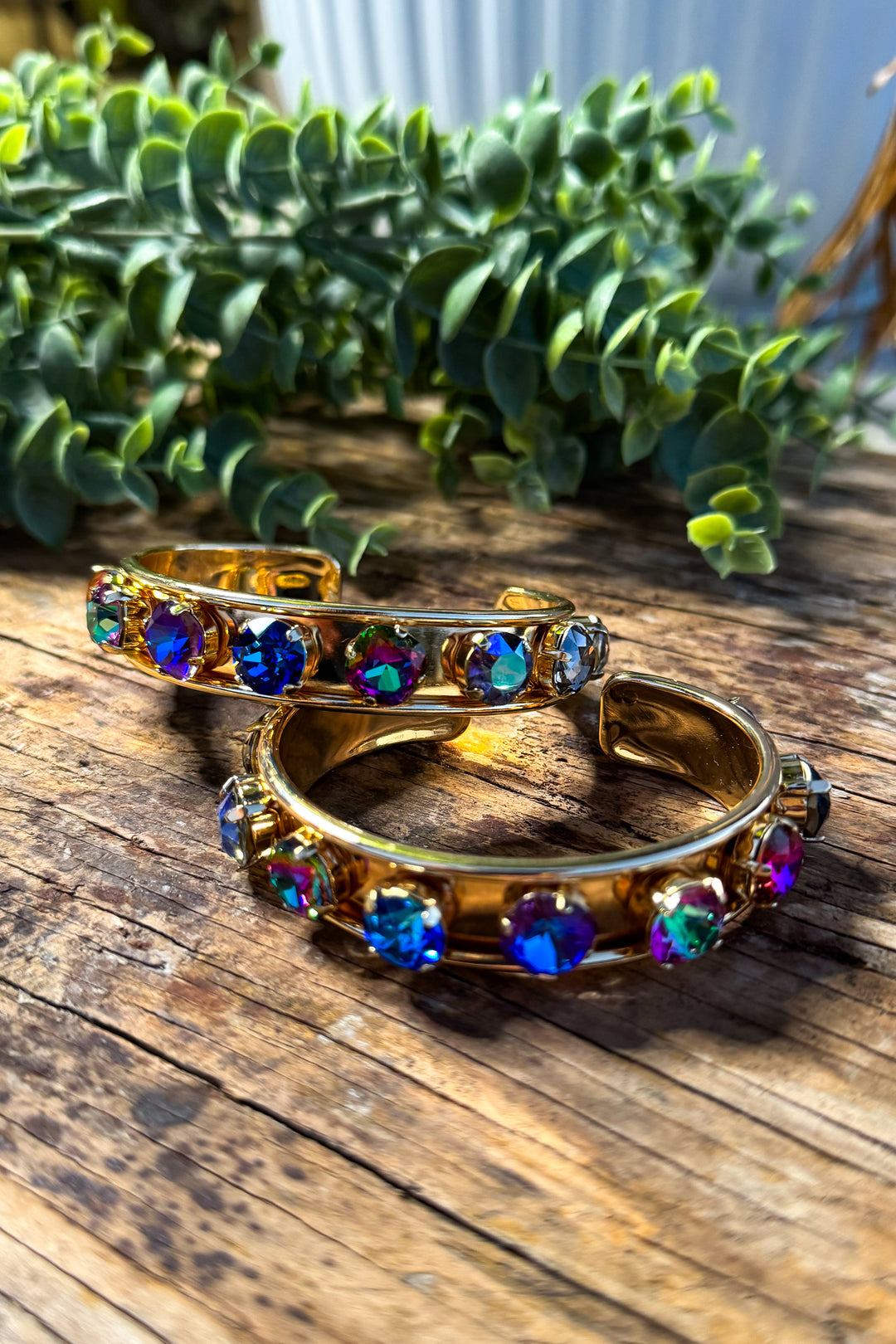 WAFA - Austrian Crystal Gold Plated Bracelet Mini Cuff - Purple/Blue Mix